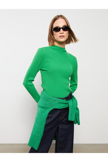 LC Waikiki Stand Collar Plain Long Sleeve Knitwear Women's Sweater