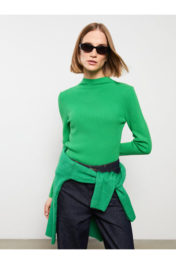 LC Waikiki Stand Collar Plain Long Sleeve Knitwear Women's Sweater