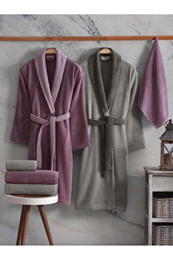 ALTINBAŞAK HOME COLLECTİON Altınbaşak 6 Piece Polly 100% Cotton Family Bathrobe Set