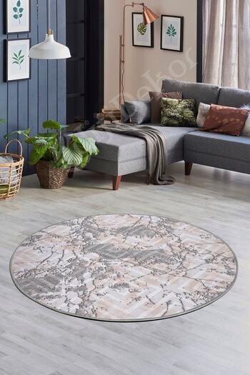 Dijidekor Tile Gray 3 Round Fringeless Washable Non-Slip Carpet Bathroom Rug 200X200
