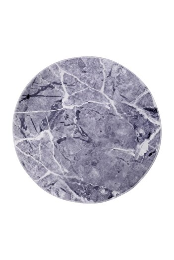 Dijidekor Granite Gray Fringeless Digital Printed Round Washable Decorative Carpet 100X100