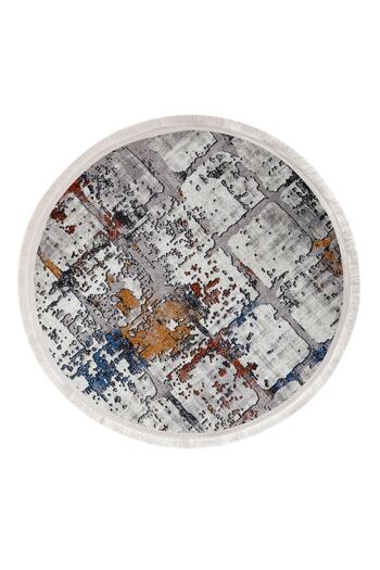 Dijidekor Ky7005 Multi Fringed Digital Round Carpet Non-Slip Washable Bathroom Carpet 170X170