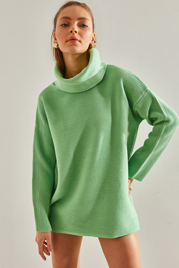 Bianco Lucci Women's Turtleneck Ottoman Knitted Oversize Knitwear Sweater