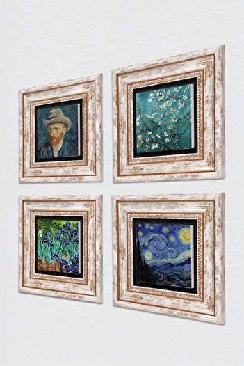 Pinecone Van Gogh Starry Night, Αμυγδαλένιο δέντρο, Άγριες ίριδες, Αυτοπροσωπογραφία Πέτρινος τοίχος Ζωγραφική Κορνίζα Διακόσμηση τοίχου