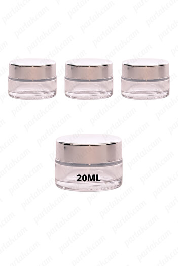 parlakcam 20ml transparent color cream jar glass cream box with shiny silver color lid 20cc glass jar 3pcs