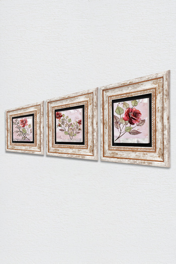 Pinecone Rose Flower Wall Painting Framed Stone Wall Decor 3 Piece Painting Set Wall Art Tk3-1716