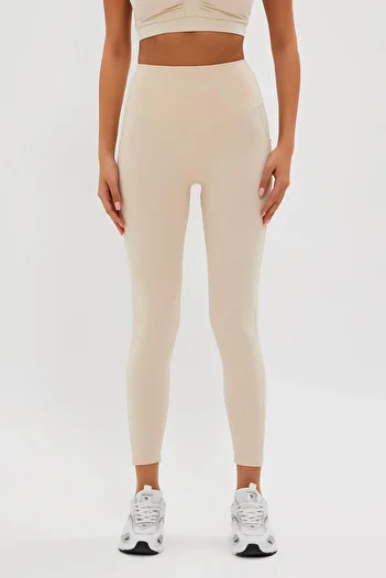 GRAB Women's Mesh Detailed Beige Long Sports Leggings
