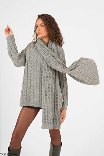 Laluvia Gray Braided Shawl Knitwear Sweater