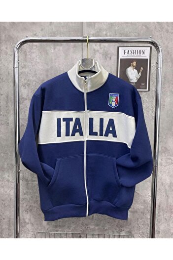 Machetta Unisex Large Size Italy Printed Dark Blue White Color Thick Jacket