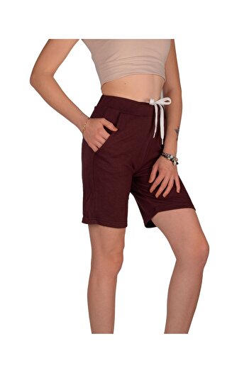 ACR Giyim Tekstil Forma Baskı Γυναικείο σορτς Plum Color Άνετο Καλούπι