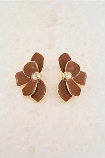 By Zeyna Aksesuar Women's Vip Series Flower Model Enameled Earring Set