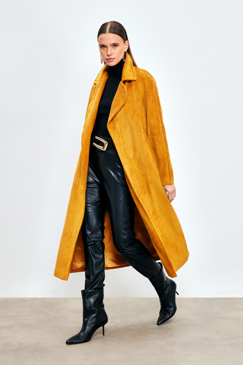 Sateen Μακρύ Βελούδινο Καμπαρντίνα - CAMEL