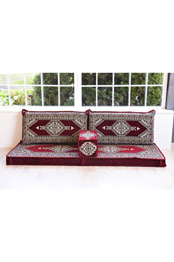 BAKIRÖZÜ HOME Şark Köşesi Takımı, Ev ve Mobilya, Şark Odası 4 Parça Saraylı Bordo Boş Kılıf ( Süngersiz)