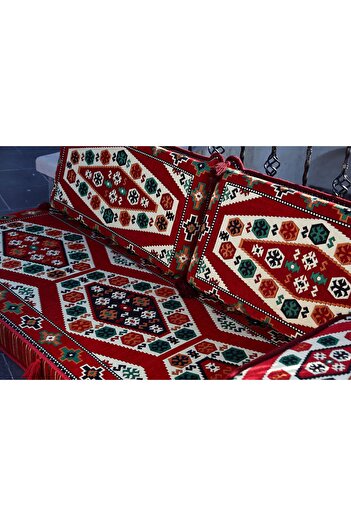 BAKIRÖZÜ HOME Şark Köşesi Takımı, Ev ve Mobilya, Şark Odası 4 Parça Yörük Kırmızı Boş Kılıf ( Süngersiz)