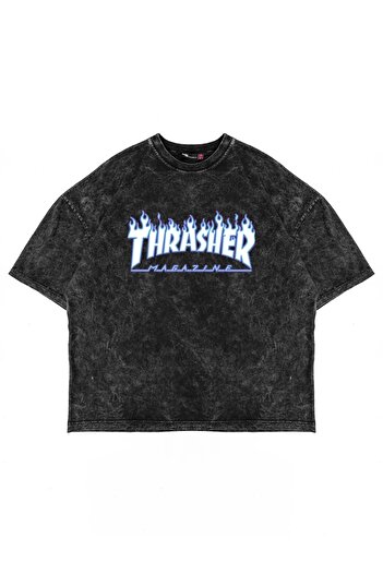 Sekizbiraltı Πλένεται μαύρο μπλουζάκι Unisex με στάμπα Thrasher Flam
