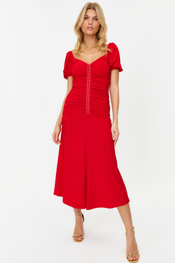 Trendyol Collection Elegáns piros kötött estélyi ruha - Agraph ruha TPRSS23EL00084