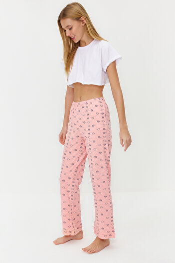 Trendyol Collection Pletené spodky pyžama z lososové bavlny se vzorem THMSS23PJ00003