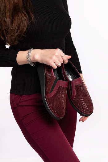 Gondol Genuine Leather Anatomical Sole Stone Detailed Shoes Gndl.19570 - Claret Red - 37