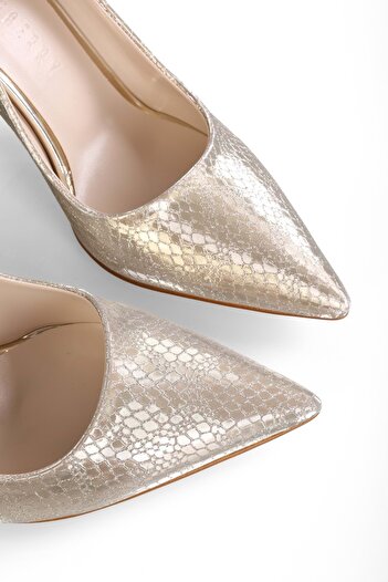 Shoeberry Kadın Jamin Altın Petek Detaylı Parlak Stiletto