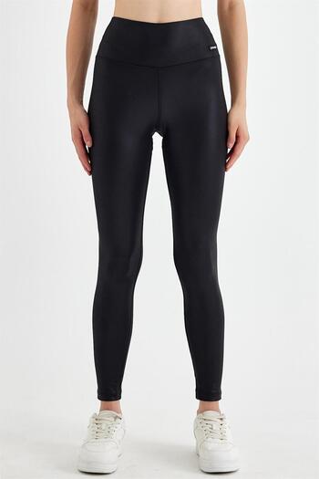 GRAB Women's Black Shiny Sports Leggings
