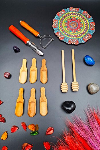 SWENCRAFT Wooden Kitchen Trivet Spice & Honey Spoon Corer Peeler Set Beech 11-Piece Dowry Set Special for Mothers