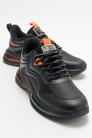 GAMELU Crazy Men's Black Orange Colored Detail Daily Orthopedic Memory Sole Sports Sneakers