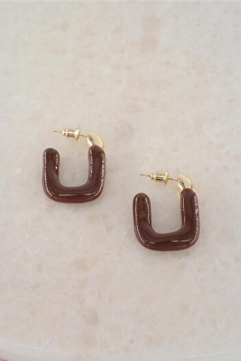 By Zeyna Aksesuar Women's Vip Series Rectangular Model Enameled Earring Set