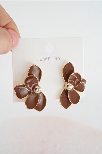 By Zeyna Aksesuar Women's Vip Series Flower Model Enameled Earring Set