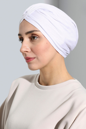 Vera Aura Ready Turban Bonnet Χτενισμένο Λευκό Καπό Γυναικείο Hijab Bonnet με χιαστί λουράκι