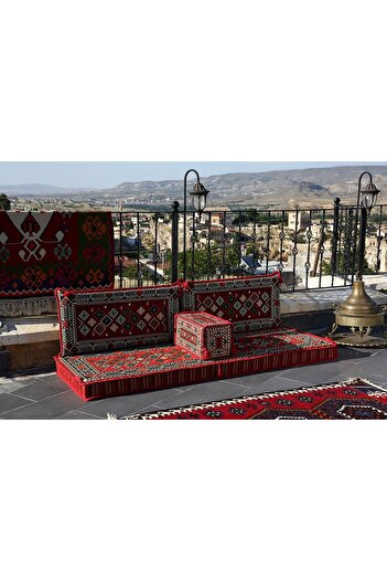 BAKIRÖZÜ HOME Şark Köşesi Takımı, Ev ve Mobilya, Şark Odası 4 Parça Şili Kırmızı Boş Kılıf ( Süngersiz)