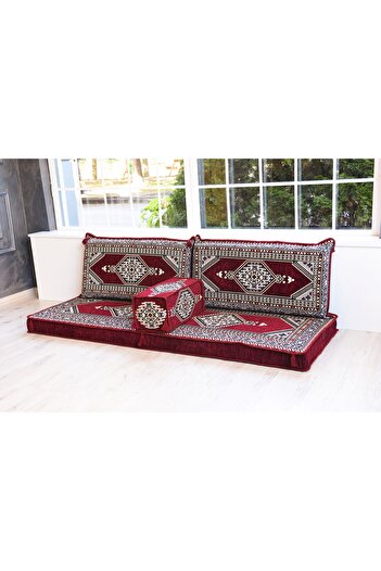 BAKIRÖZÜ HOME Şark Köşesi Takımı, Ev ve Mobilya, Şark Odası 4 Parça Saraylı Bordo Boş Kılıf ( Süngersiz)