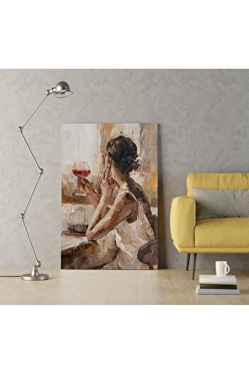 GIFTDECO 150x100cm Şarap Ve Kadın Dekoratif Dev Büyük Boy Kanvas Tablo