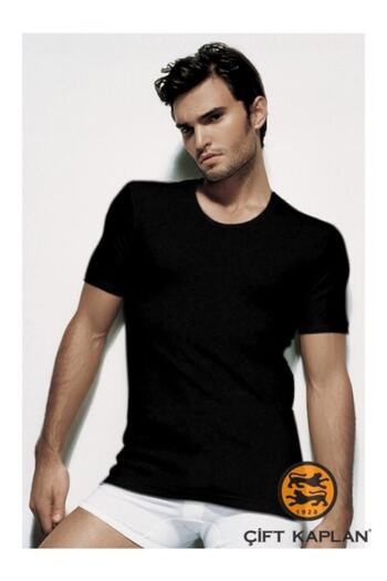 Çift Kaplan Men's Black Crew Neck Ribbed Tank Top 841