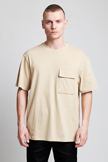 IAMNOTBASIC Men's Beige Oversize Pocket Tyler T-Shirt