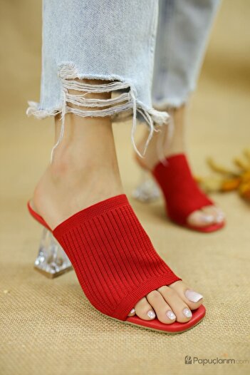 Nstil Women's Knitwear Transparent Heeled Red Slippers