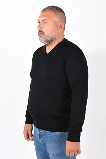 Trist Star Men's Black Large Size V-Neck 100% Cotton Sweater Trist-2102