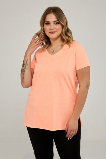 Seamoda Women's Orange V-Neck Slit Basic Tshirt