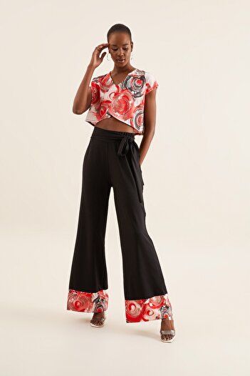 Quincey Women's Black Crepe Trousers with Leg Detail