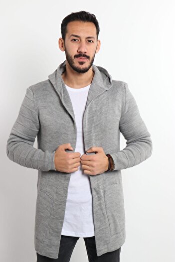 Valiberta Men's Light Gray Patterned Poncho Cardigan
