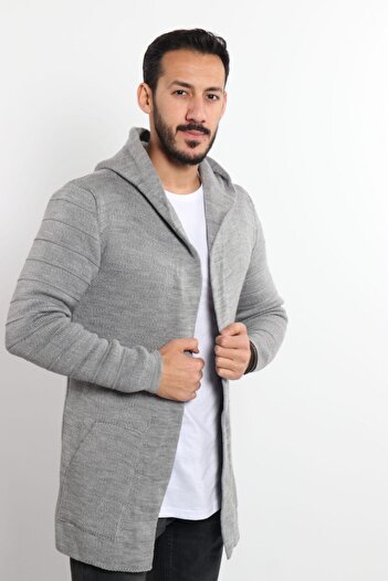 Valiberta Men's Light Gray Patterned Poncho Cardigan