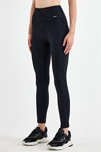 GRAB Women's Black Reflective Embos Detail Long Sports Tights