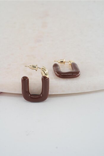 By Zeyna Aksesuar Women's Vip Series Rectangular Model Enameled Earring Set