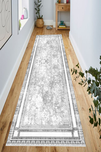 eco concept Gray Colored Decorative Runner - Framed Hallway Carpet, Long Doorway Carpet