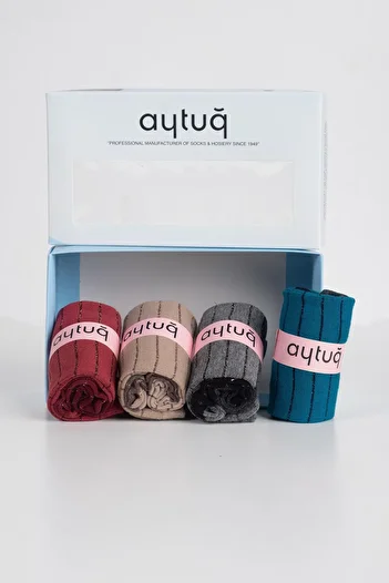Aytuğ Women's Cotton 4 Pairs Special Boxed Multicolored Socks 41075