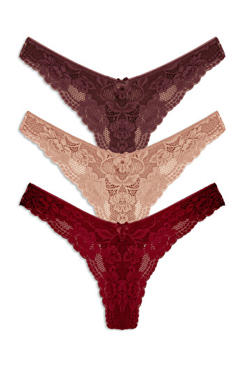 HNX 3-Piece Lace High Waist Brazilian Cut Thong Women's Panties