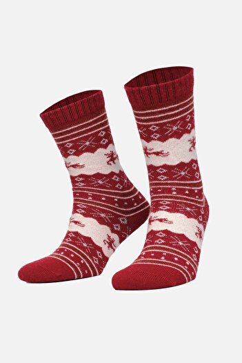 Aytuğ Red Christmas Themed Single Women's Lambswool Socks - a 49005 K