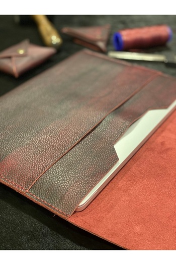 MAT Deri Macbook Pro 14 Inch Compatible Bag Burgundy Effect Genuine Leather Case