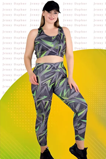 Jenny Daphne Γυναικείο μακρύ κολάν Fitness μεγάλου μεγέθους και σετ Crop Sportsman 1511