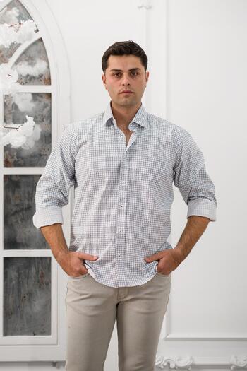 ADVANTE Large and Comfortable Cut Small Checked Classic Men's Shirt with Pockets