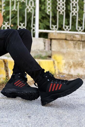 BIG KING Unisex Μαύρες κόκκινες ριγέ λαστιχένιες μπότες πεζοπορίας